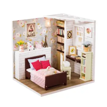 

Wooden DIY Kitchen Doll House Model Building Kit Kids Mini Dollhouse Assemble Furniture Set with Dustproof Sheet Hands-on Craft