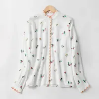 Elfbop 2019 New Ladies Cotton Long Sleeve Ruffle Neckline Embroidered Shirt Top - Latest Stylish Embroidery Blouse Shirt 2