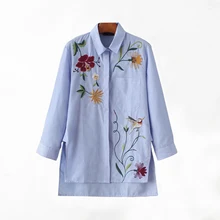 2017 Real Women Tops Tops Blouses Shirts Lapel Nine Sleeves Vertical Shirt Female Spring Loose Was Thin Before The Embroidered