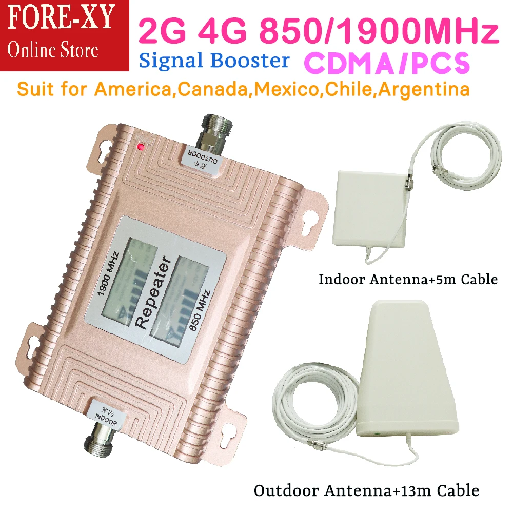 

celular 4g repeater 850 / 1900MHz signal booster amplifier with LCD display for 3g 4g internet signal mobile diy amplifier sets