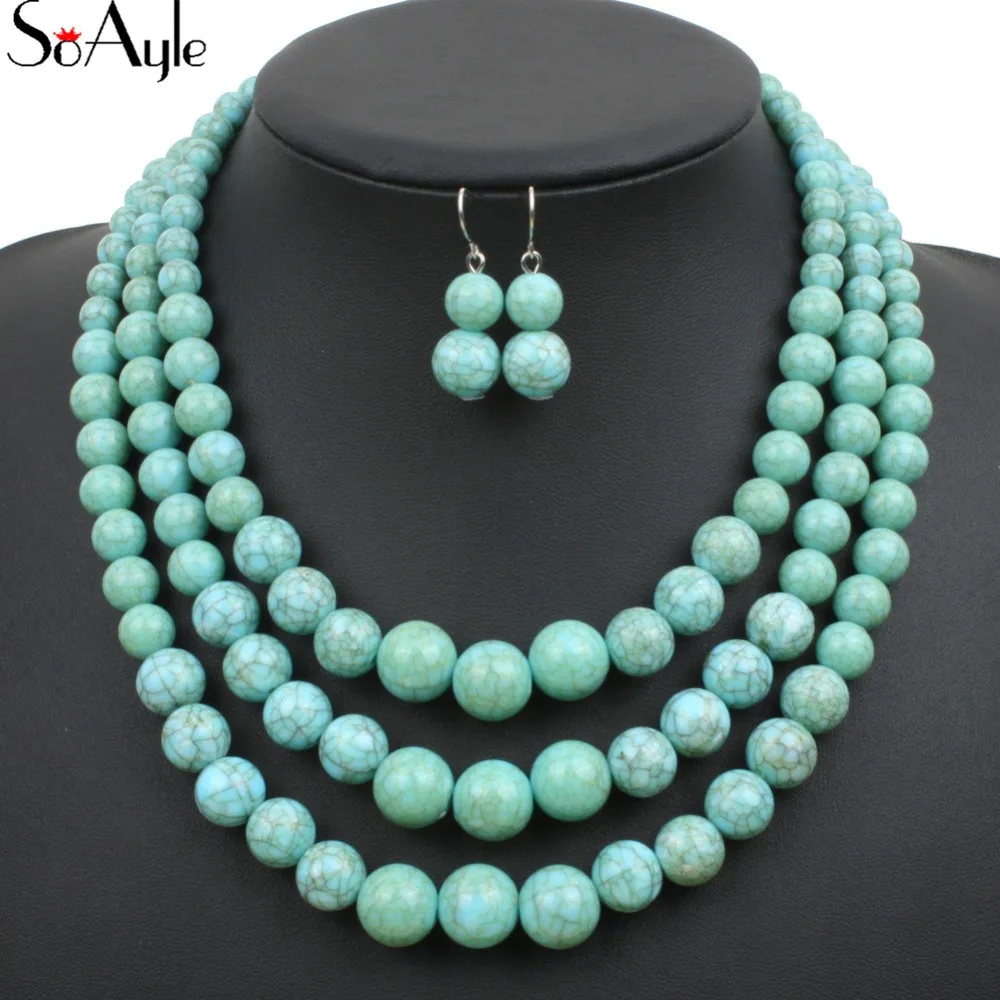 

SoAyle Fashion Bohemian Tribal Jewelry Beads Halsband Amazonite Stones Natural Druzy Flower of Life Pendant Necklace