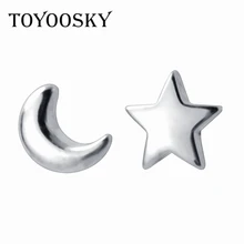 TOYOOSKY 925 пробы серебряные мини 5 мм Лунные звезды асимметричные серьги-гвоздики для женщин романтический подарок для девочек Предотвращение аллергии