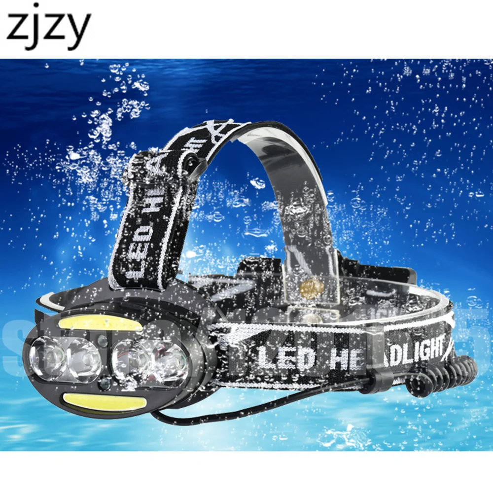 buy Head Light 4* T6 +2*COB+2*Red LED Headlight 30000 Lumen Headlamp Flashlight Torch Lanterna with 18650 Batteries Charger
