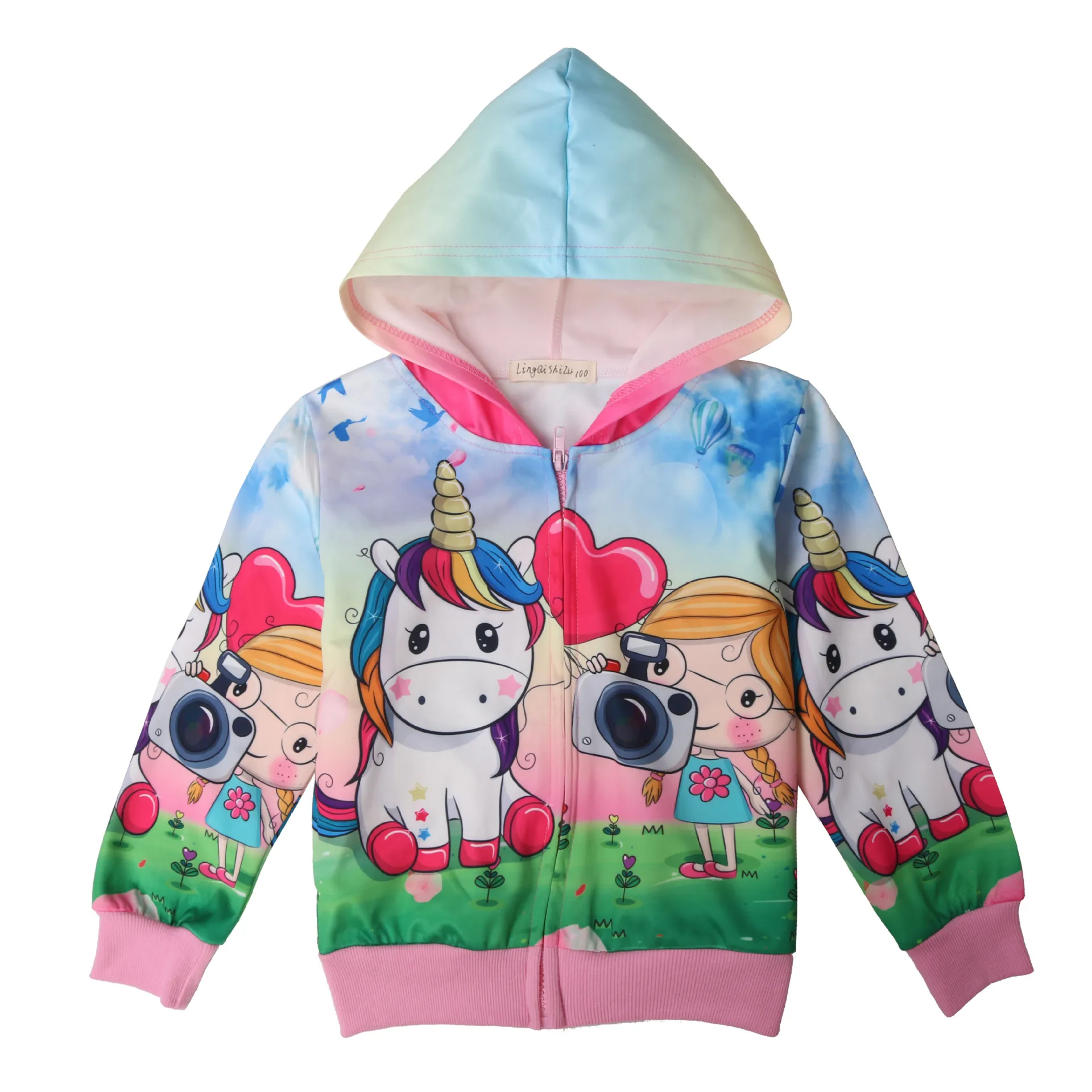 

Kids Jacket Unicorn Cartoon Girls Hooded Jacket Spring Autumn Long Sleeve Zipper Coat Anime Elsa Hoodies Costume Baby Girl Coat
