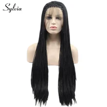 Sylvia натуральные черные плетеные косички термостойкие волокна волос 1b# микро Синтетический Шнур Кружева передние парики для женщин