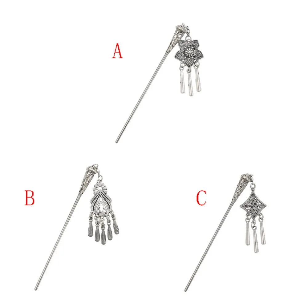 Антикварные 3 вида стилей, винтажные Серебряные Китайские Этнические палочки для волос, резная подвеска в виде цветка, кисточка для женщин, уникальные ювелирные украшения, аксессуары для волос