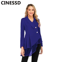 CINESSD Women Blazer Coats Black Notched Long Sleeves Office Lady Casual Button Mesh Swing Tops Solid 2019 Cotton Blazer Jacket