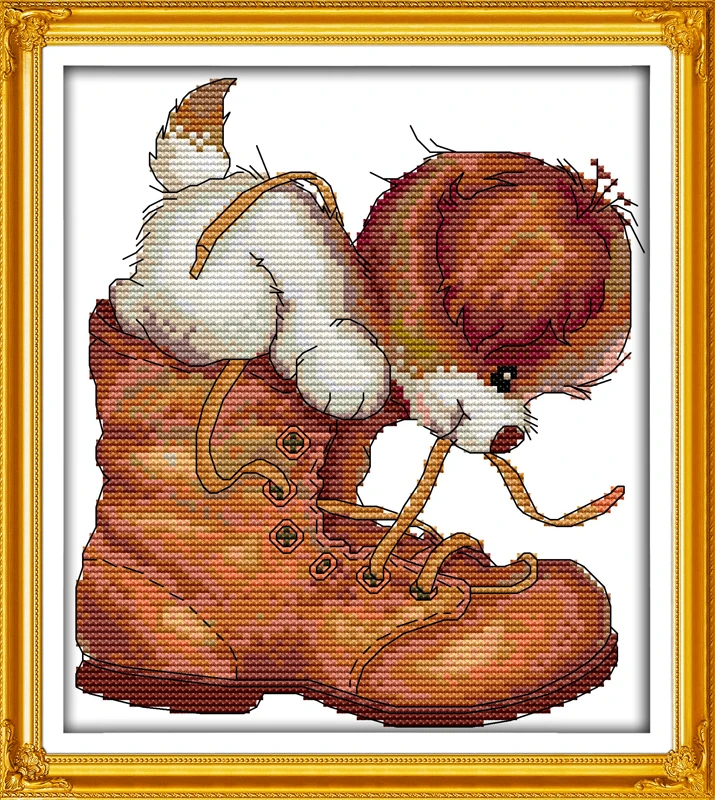 

Dog and shoes Cross Stitch Kits 11CT Printed 14CT Set DIY Chinese Cotton Cross-stitch Counted Embroidery Needlework