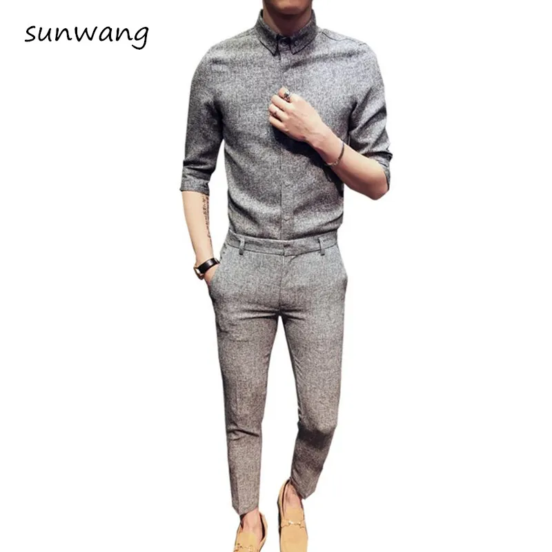 

Men's Shirts Fashion Brand Plaid Party Men Shirt Short Sleeve Cool Casual Sets Slim Fit Summer Mens Sequin Shirts With Pants