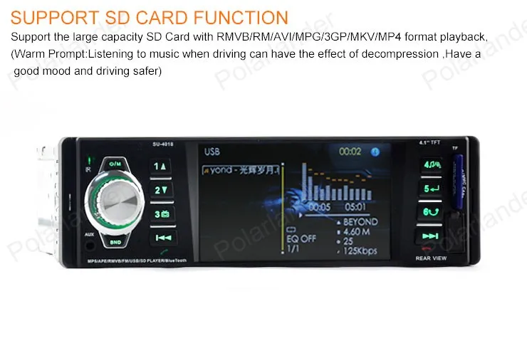 4,1 дюймов TFT экран автомобильное радио bluetooth аудио стерео MP5 фильм MP4 плеер 12 в видео FM USB/SD/MMC в тире 5 языков меню