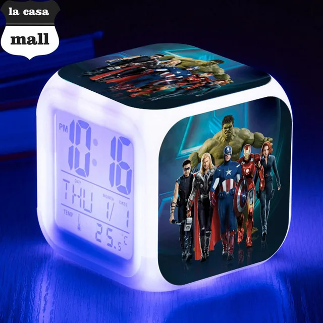 Железный человек/Капитан Америка/Тор цифровые часы Marvel's Мстители светодиодный Будильник ночник reloj despertador - Цвет: Зеленый