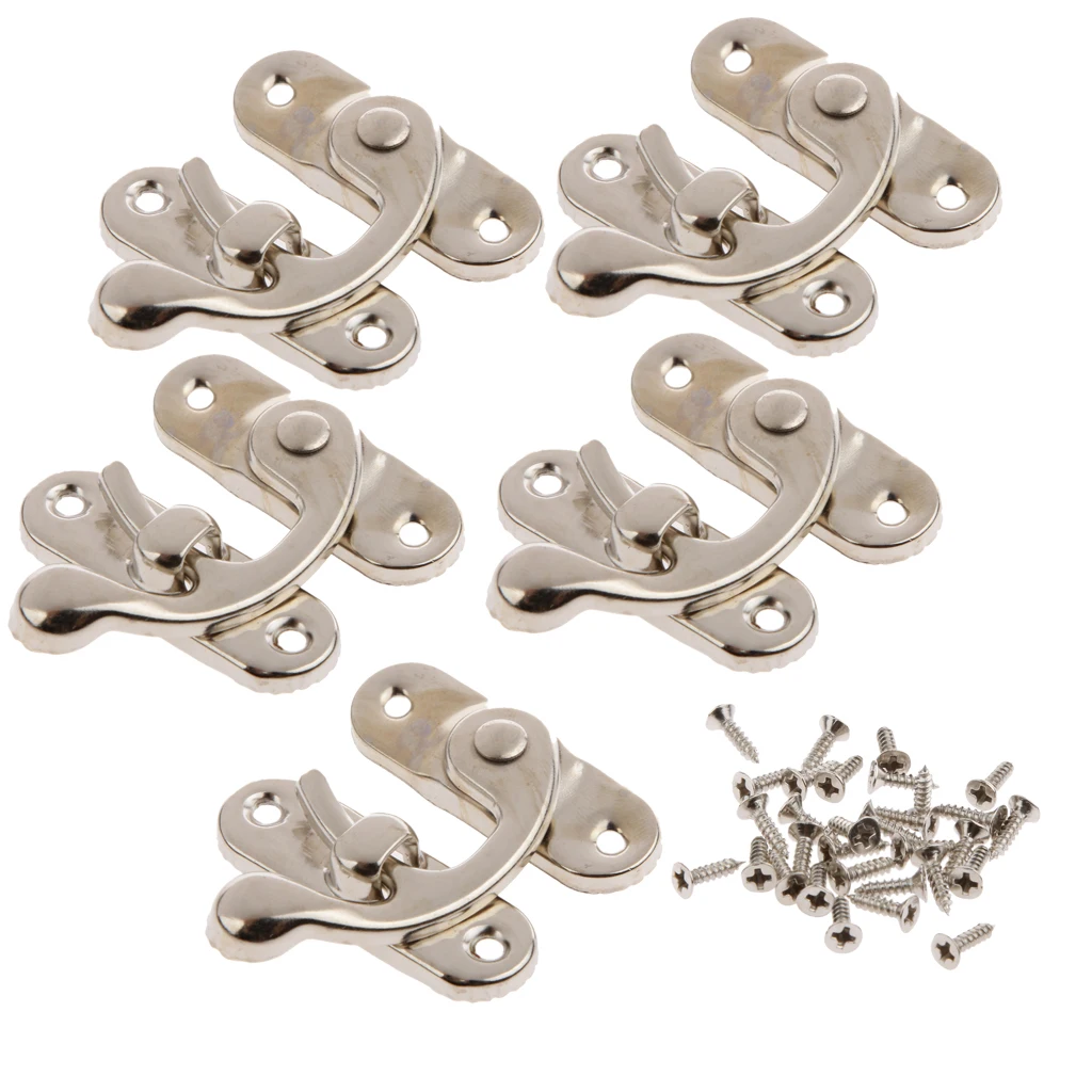 5 Sets 45 x 40mm Vintage Decorative Cabinet Latches Hasp Pad Lockable Clasp for Jewelry Wooden Box Case Chest, Silver Alloy