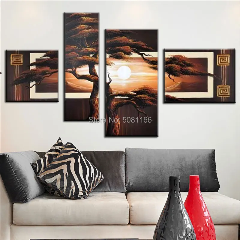 

hand painted large pine tree painting sunrise sunset oil painting on canvas brown landscape wall art pictures for living room