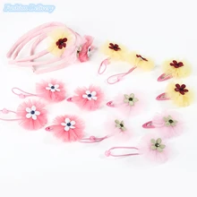 4in1 Fashion Kids Headdress Lace Flowers Hair Ropes BB Clips Headband Cute Girls Hair Ornaments Decorations Gifts For New Year