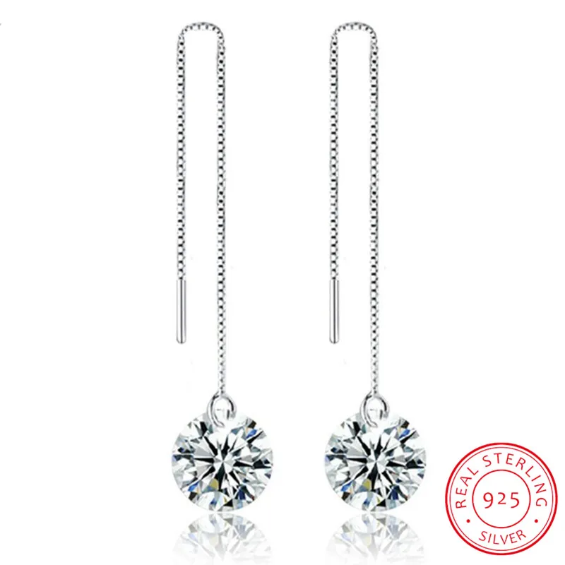 

LEKANI Crystal from Swarovski Round Charm Tassels Long Drop Earring Fine Jewelry Vintage 925 Silver For Women Party Brinco