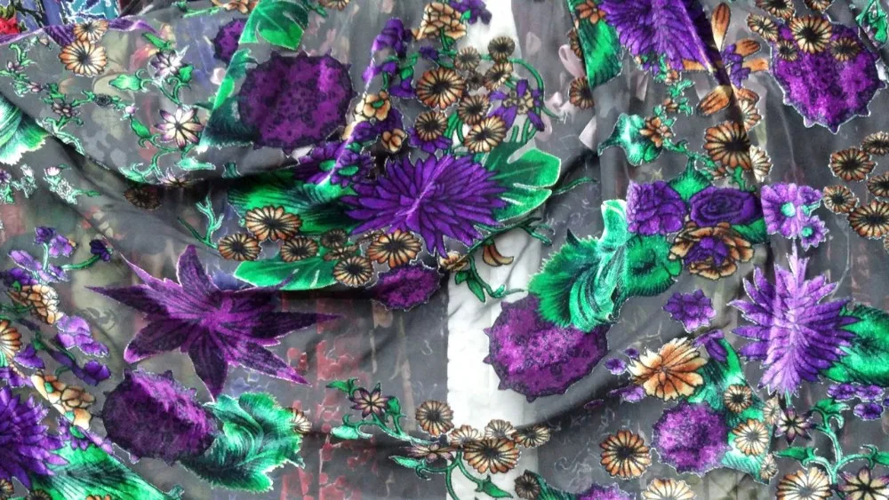 

Cotton velvet Fabric Handcut Cotton Fabric Velvet Satin Materials Jacquard Brocade Violet flowers prints tissu au metre telas