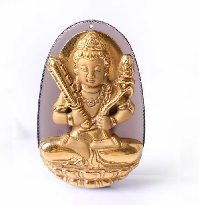 

Natural Ice Clear Obsidian Carved Gold Color Chinese XuKongZang Kwan-Yin Lucky Amulet Pendant +free Necklace fashion Jewelry
