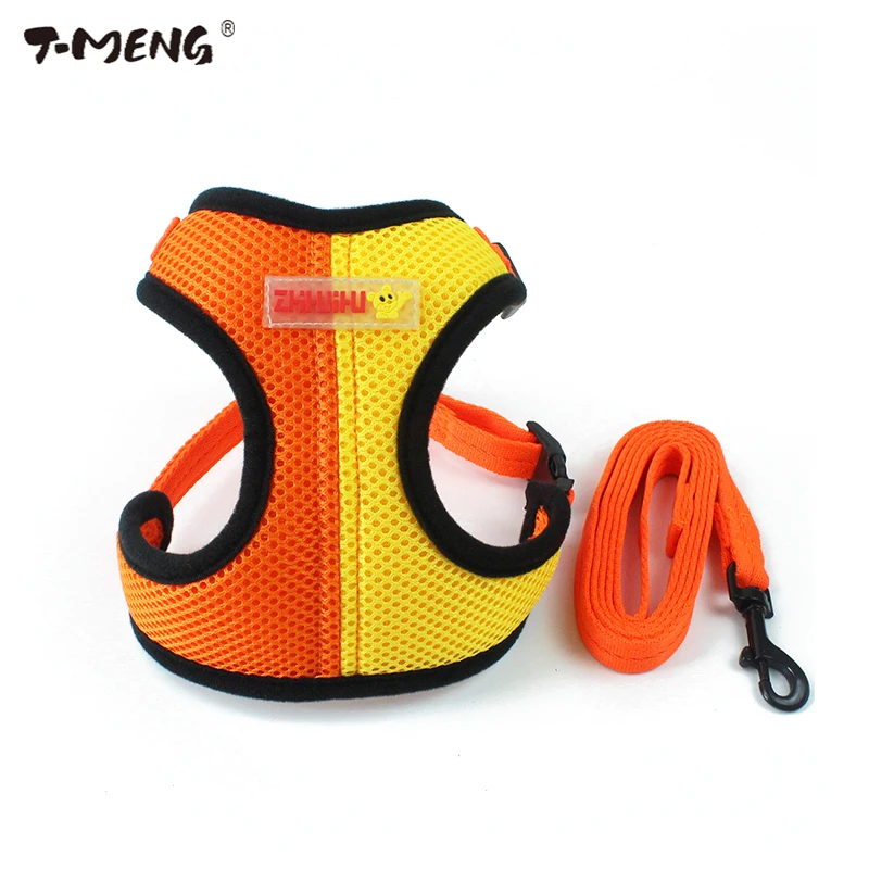 

T-MENG 2018 New Pet Products Puppy Small Dog Harness Leash Cat Vest Double Mesh Color Pet Dogs Harness K9 Small Dog Cat Supplies