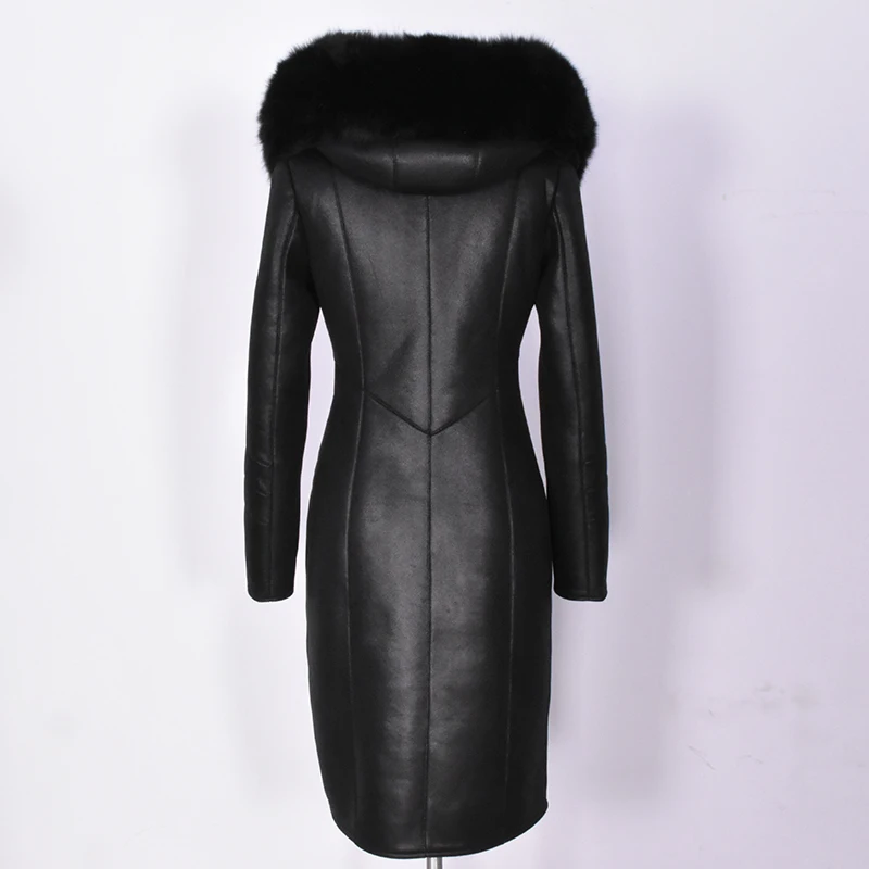 Top Brand Women Maxi Long Real Fur Jacket Plus Size 8XL Slim Fit Leather Overcoat Fox Fur Hoody Winter Coat Ladies Warm Parka