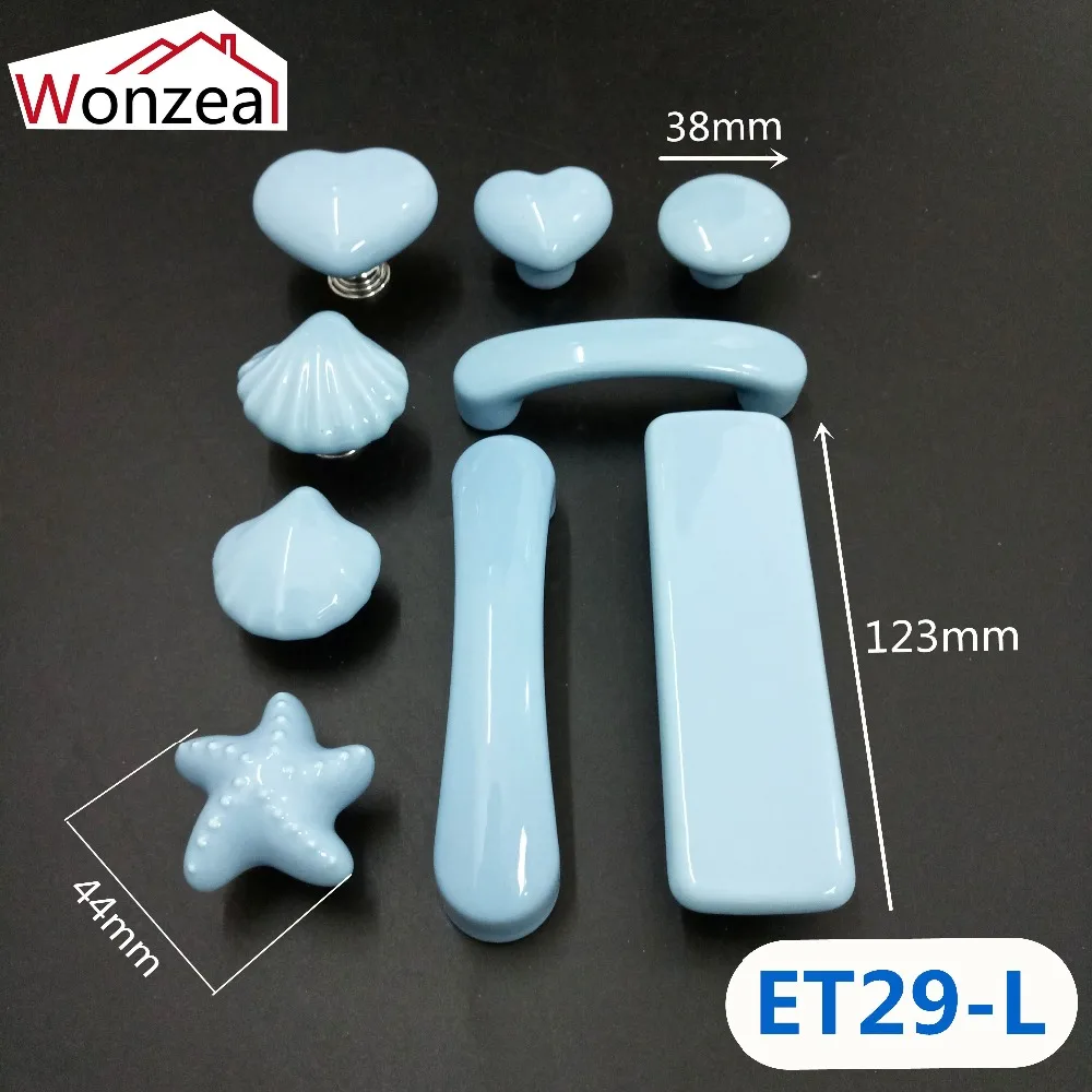 Blue Heart Round Shape Ceramic Drawer Handles Children Door Handle