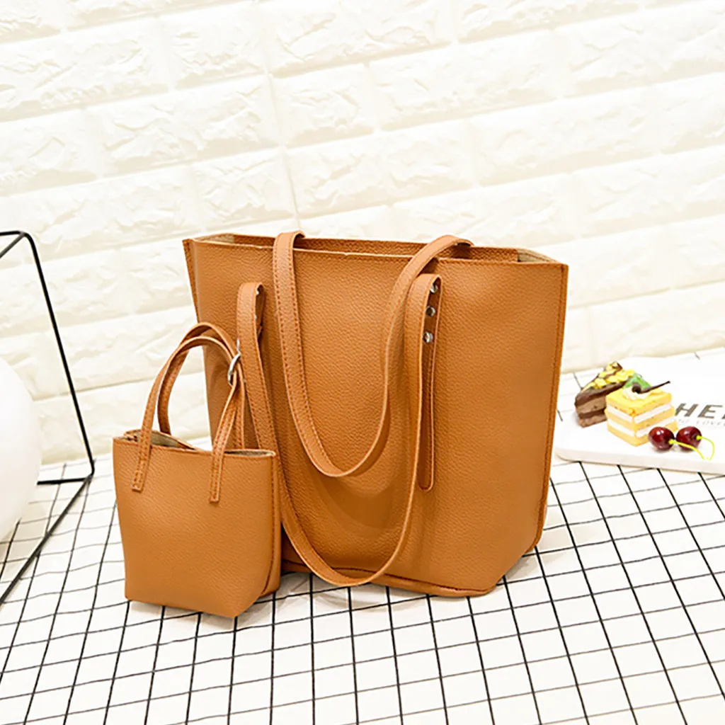 4Pcs Folding Women Big Size Handbag Tote Ladies Casual Pattern Leather Shoulder Bag+Crossbody Bag+Handbag+Wallet#3