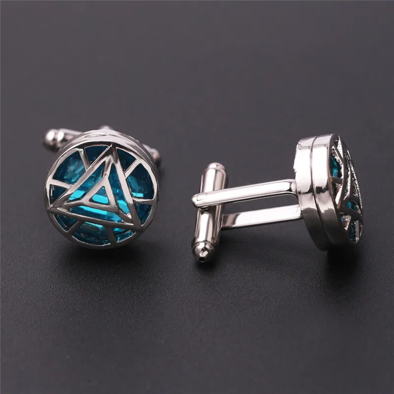 

high quality Fashion Iron Man Heart Cufflinks Blue Crystal Silver Color cuff links Charm cuff button Gifts For Men Shirt Jewelry