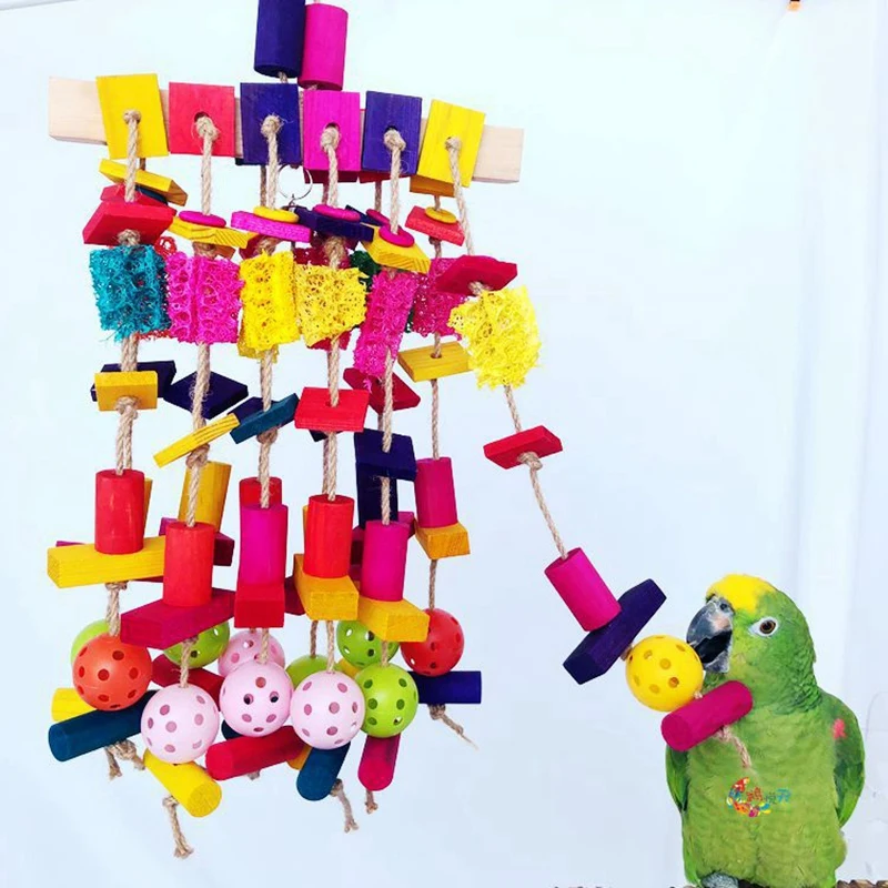 Большая клювоточка для попугая игрушка Разноцветные деревянные блоки и натуральная люфа сверхмощный укус птица игрушки для африканские серые макарусы и S