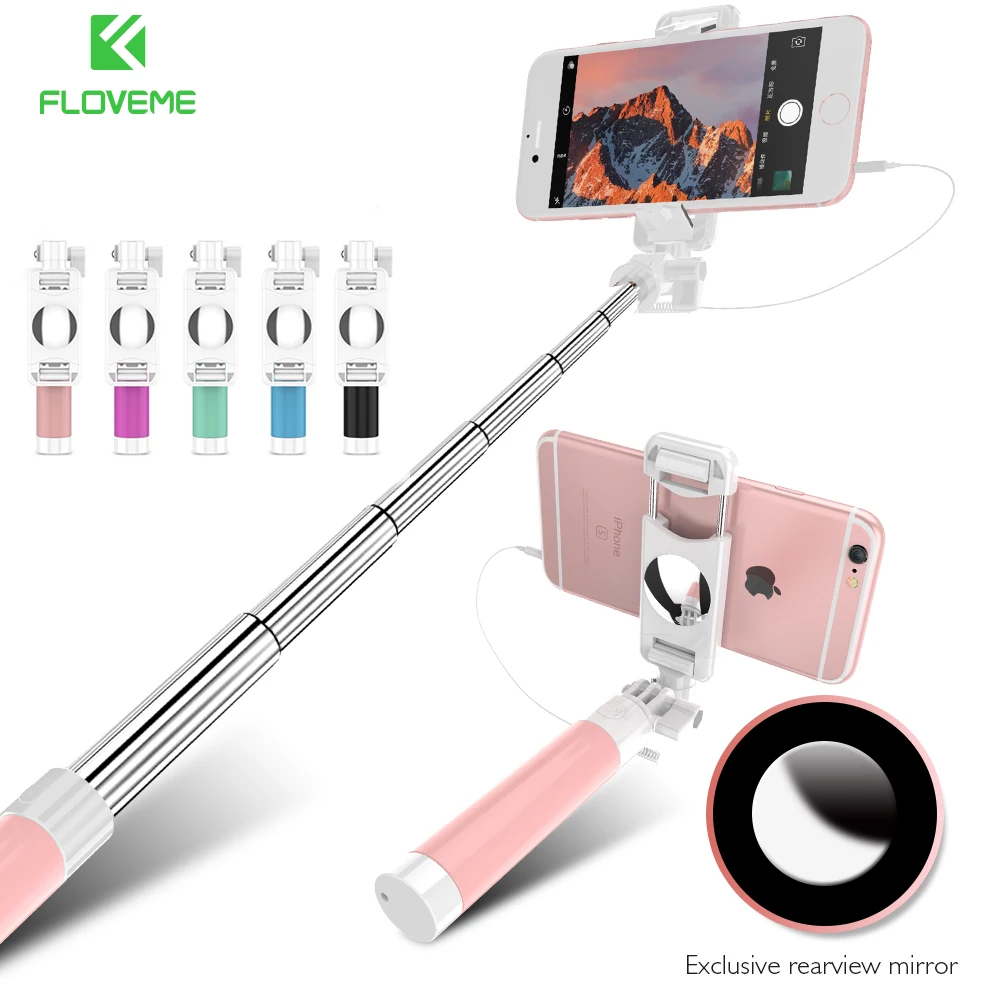 

FLOVEME Foldable Wired Selfie Stick For iPhone 6 6S Plus Macaron Universal 360 Degree Rotation Selfie Stick For Samsung Xiaomi