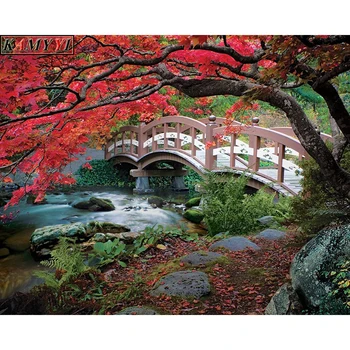 

5D DIY Full Square/Round Drill Diamond Painting Cross Stitch "Bridge,River,Maple" Rhinestone Embroidery Home Mosaic Decor Gift