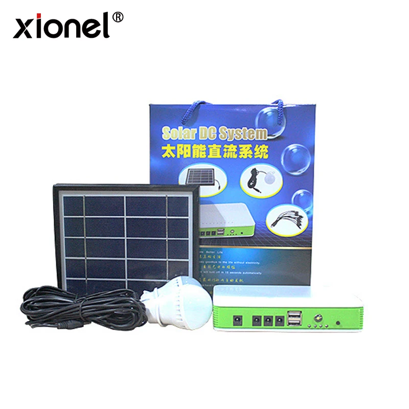 

Xionel Solar Panel Solar DC Lighting System Emergency Kits for Outdoor Lighting and Cellphone Charging