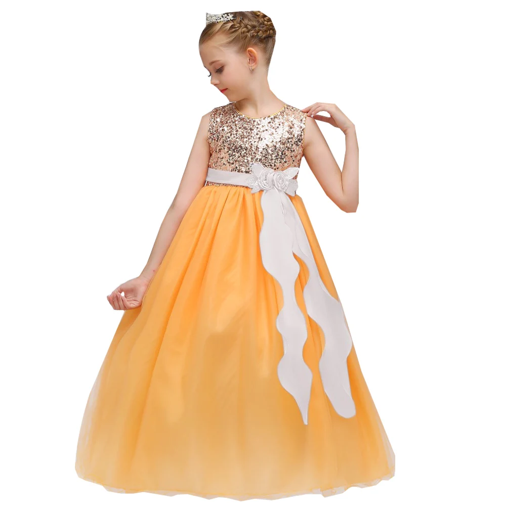 Wholesale Elegant Shinning Sequins Children Flower Girls Dress With Flower Tassel Appliques