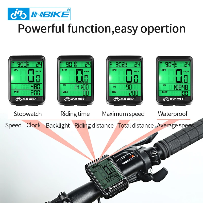INBIKE للماء دراجة الكمبيوتر اللاسلكية MTB الدراجة الدراجات عداد المسافات المعطف معدل ساعة توقيت عداد السرعة ووتش LED الرقمية