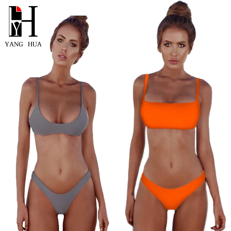 

YANG HUA Sexy Bikini Set 2018 Summer Solid Color Swimwear Women Brazilian Bikini Swimsuit Beach Wear Bathing Suit Popular Female