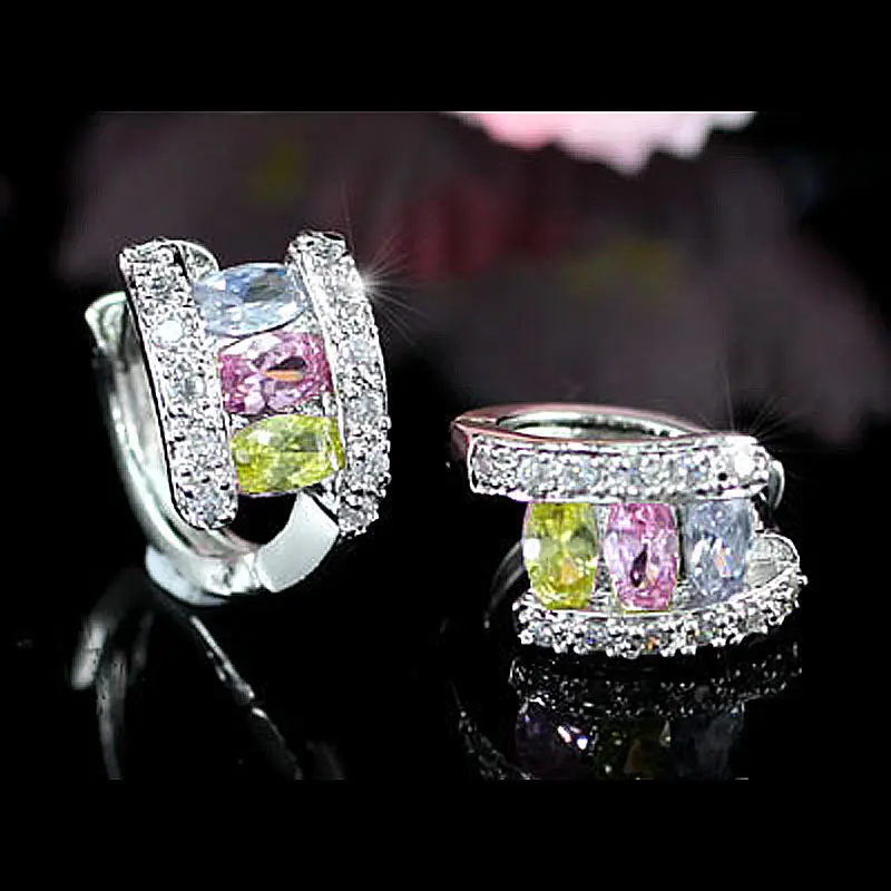 

Peacock Star 3 Carat Multi-color, Clear White Cubic Zirconia Huggie Stud Earrings CSE256