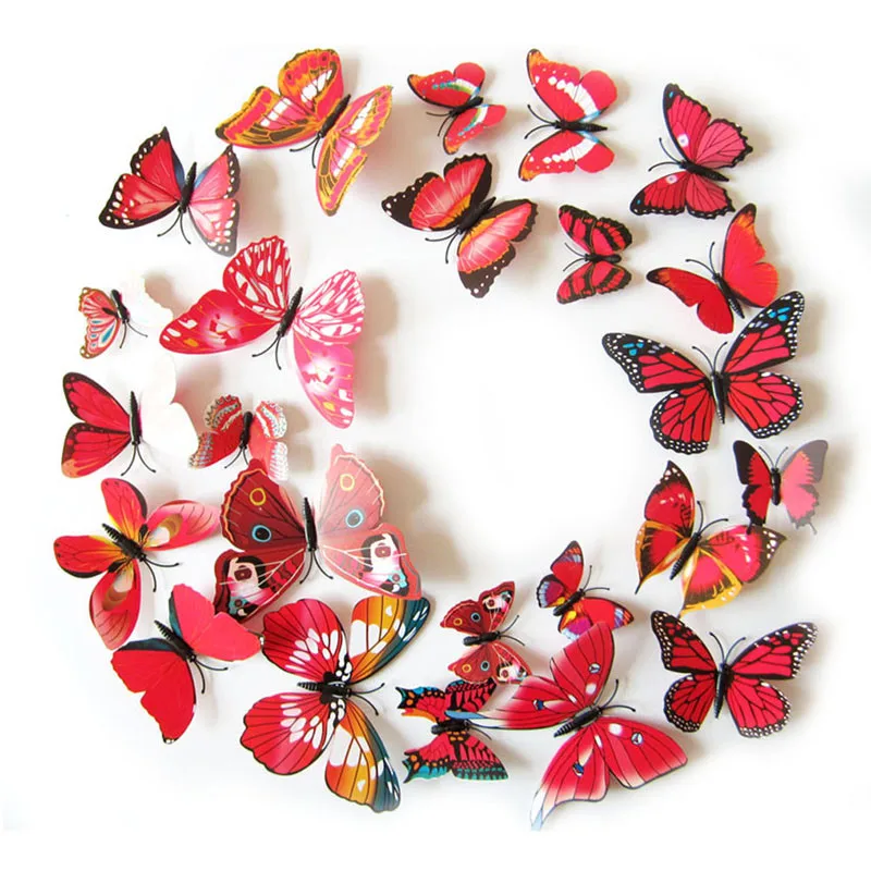 12pcs 3 d Christmas stickers PVC fridge magnet home decoration butterfly wedding wall decals | Дом и сад