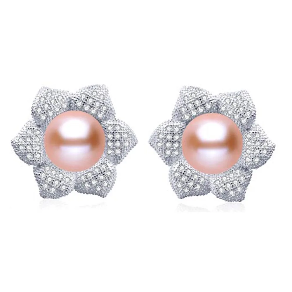 Veamor высококачественные шлепанцы; горячая Распродажа цветущих Серебряные серьги Свадебные Обручение серьги для Для женщин флэш-продажи украшений свадебный подарок - Окраска металла: Pink pearl