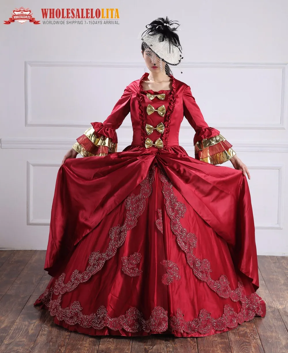 Бордовые Платья Marie Antoinette Ренессанс средневековый длинный хвост викторианские