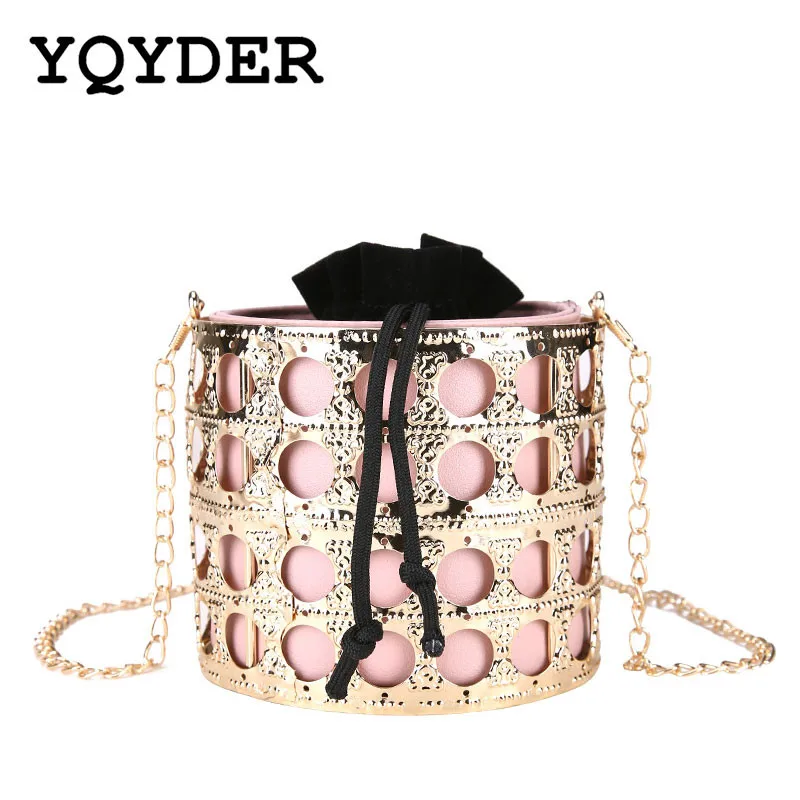 Brand Chain Shoulder Bag for Women Metal Frame Hollow Handbag Purse Ladies Small Messenger ...