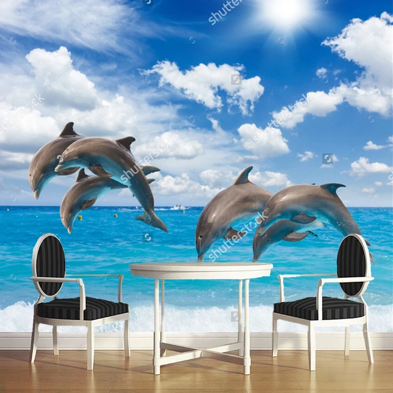 子供の壁紙 ジャンプイルカ ブルー海と空 3d壁紙リビング児童室の壁の防水壁紙 Wallpaper Girl Wallpaper Bookwallpaper 3d Aliexpress