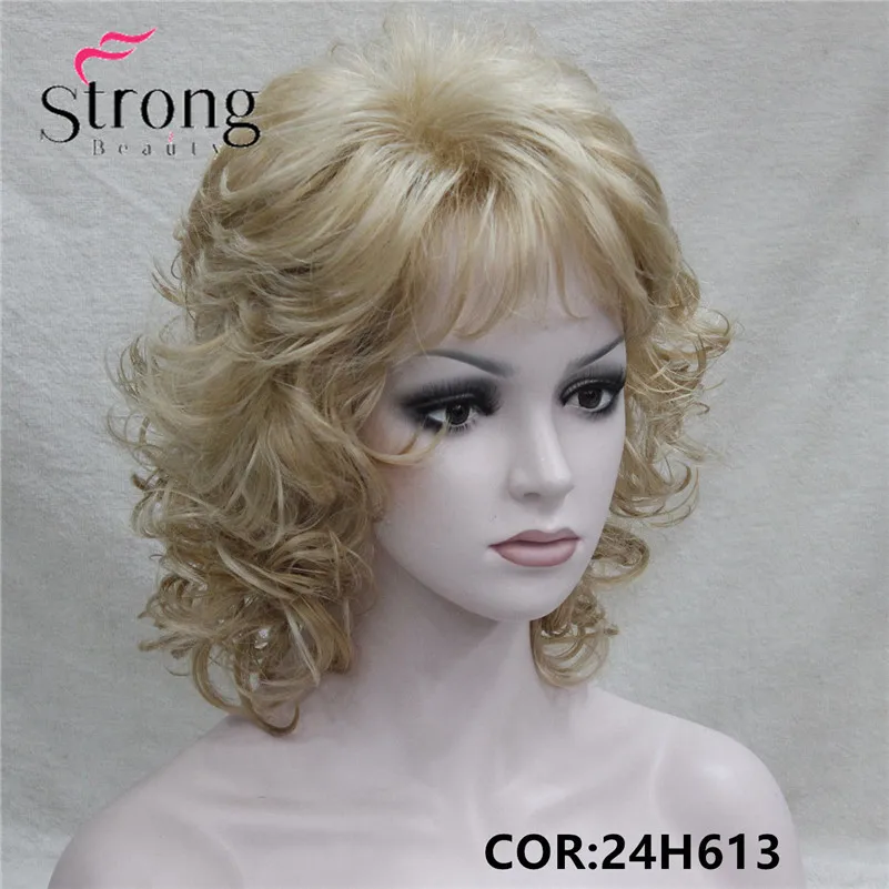E-1560A #24H613 New Elegant Golden Blonde Mix Blonde Curly Short Synthetic Hair Full Women's Wig (6)_