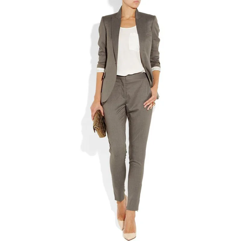 Серый комплект из 2 предметов женские формальные брюки костюмы для свадьбы женские офисные равномерное женская смокинг бизнес работа