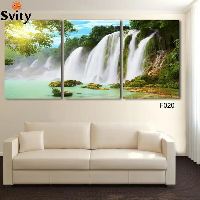 Free Shipping 3 Piece Wall Art Painting Canvas Strong Waterfall Natural Beauty Modern Picture Home Decor | Дом и сад