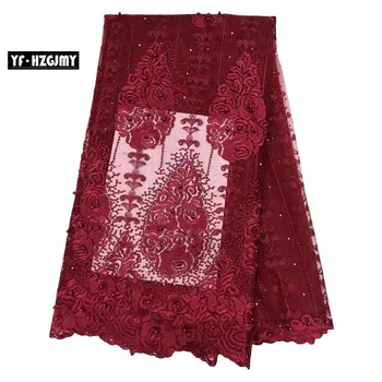 

YF HZGJMY New Coming Wine French Tulle Lace Beaded Wine Bridal Dress 2019 High Quality Embroidery African Net Lace Fabric A1654
