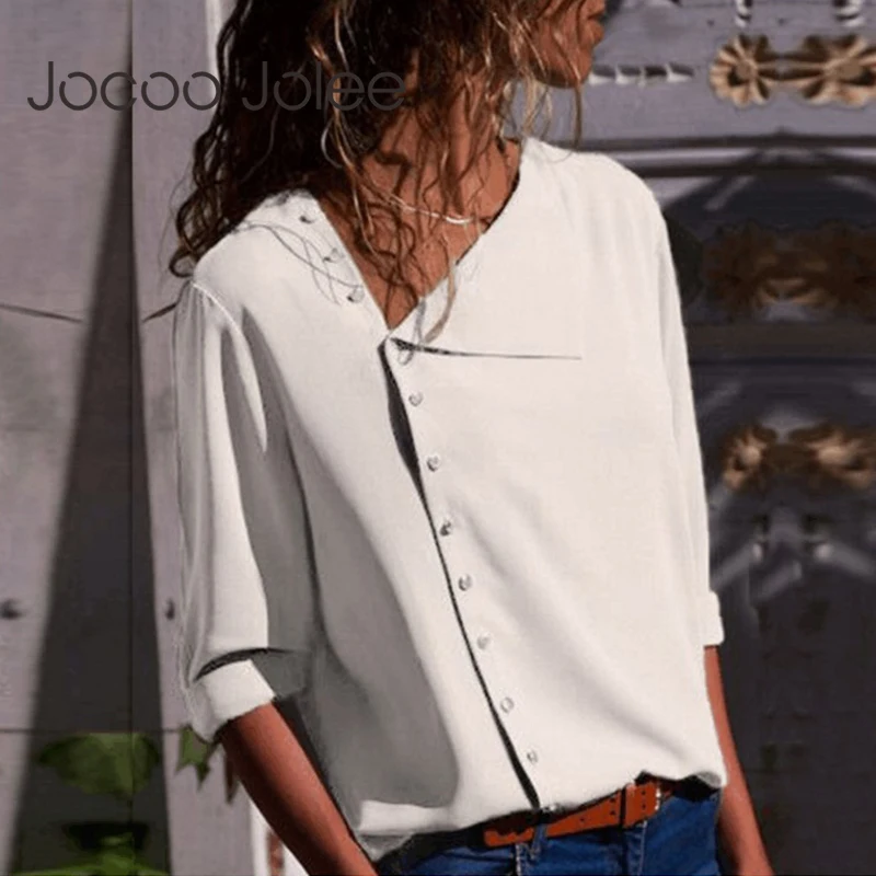 Chiffon Blouse 2019 Fashion Long Sleeve Women Blouses and Tops Skew Collar Solid Office Shirt Casual Tops Blusas Chemise Femme