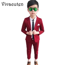 Детский деловой костюм джентльмена на свадьбу праздничная одежда для мальчиков однотонный блейзер+ брюки; комплект из 2 предметов; модный детский комплект школьной одежды для выступлений