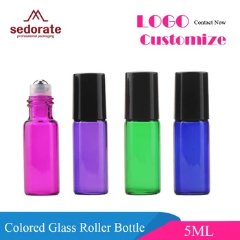 

Sedorate 100 pcs/Lot Mini Glass Roller Bottle Blue Rose Green Purple Steel Roll On Essential Oil Bottle Glass Vials LZ035