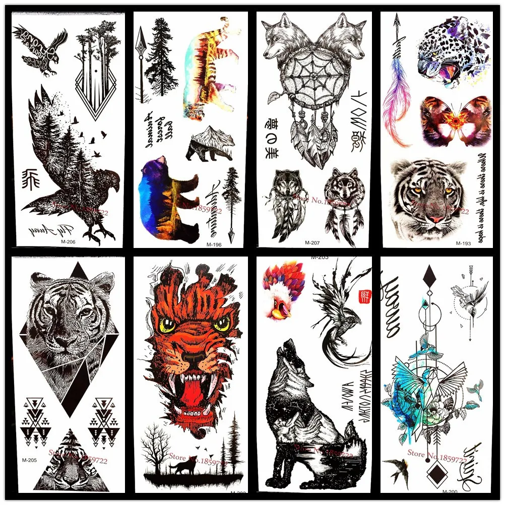 

25 Style Choose 3D Large Black Eagle Tattoo Stickers For Men White Hawk Removable Waterproof Flash Tattoo Fake Body Arm Totem