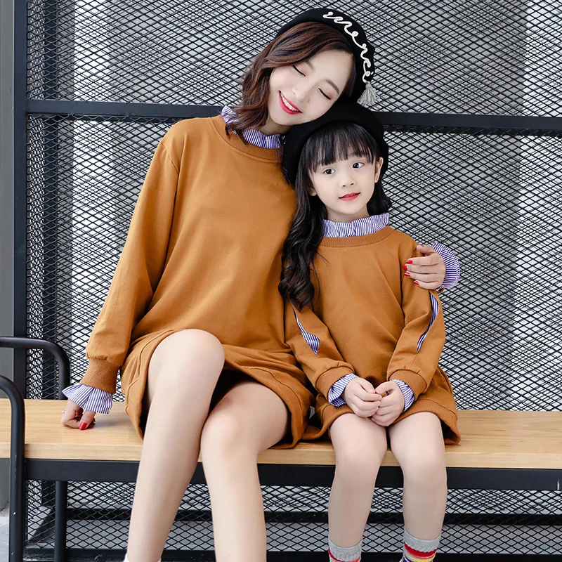 

Mommy and Me Family Matching Clothing Mother Daughter Dresses Mom and Daughter Dress False 2pcs Sweater Shirt Dress Kids Clothes
