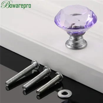 bowarepro Diamond Crystal Glass filing cabinet furniture hardware Pull Handle handle kitchen Handles knob3Pcs Screws 222530mm