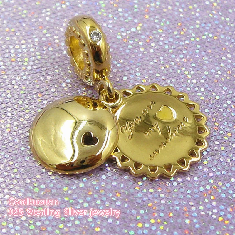 

2019 new Spring 925 Sterling Silver You Are My Sunshine Dangle , Yellow Enamel & Clear CZ Fit Original Brand Charms Bracelet